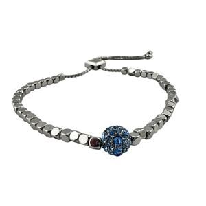 Vera Bradley Blue Rhinestone Bead Charm Silver Tone Bolo Adjustable Bracelet